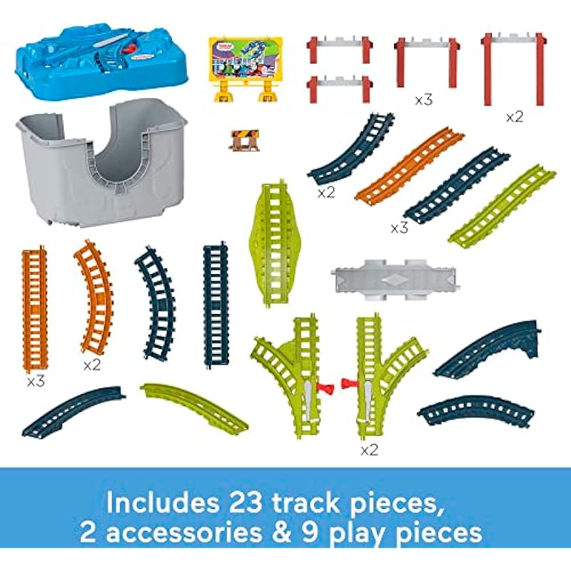 Thomas & Friends Toy Train Tracks Set, Connect & Build Bucket, 34-Piece Expansion Pack for Diecast & Motorized Trains, Age 3+ Years