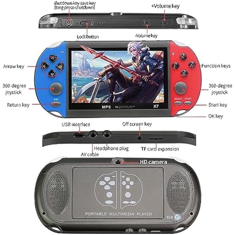 Handheld Game Consoles Double Rocker 8GB 4.3 Inch Screen 1000 Classic Game, Support Video & Music Playing, Built-in 3 Million megapixel Camera Birthday and New Year’s Best Gift for Kids (Blue)