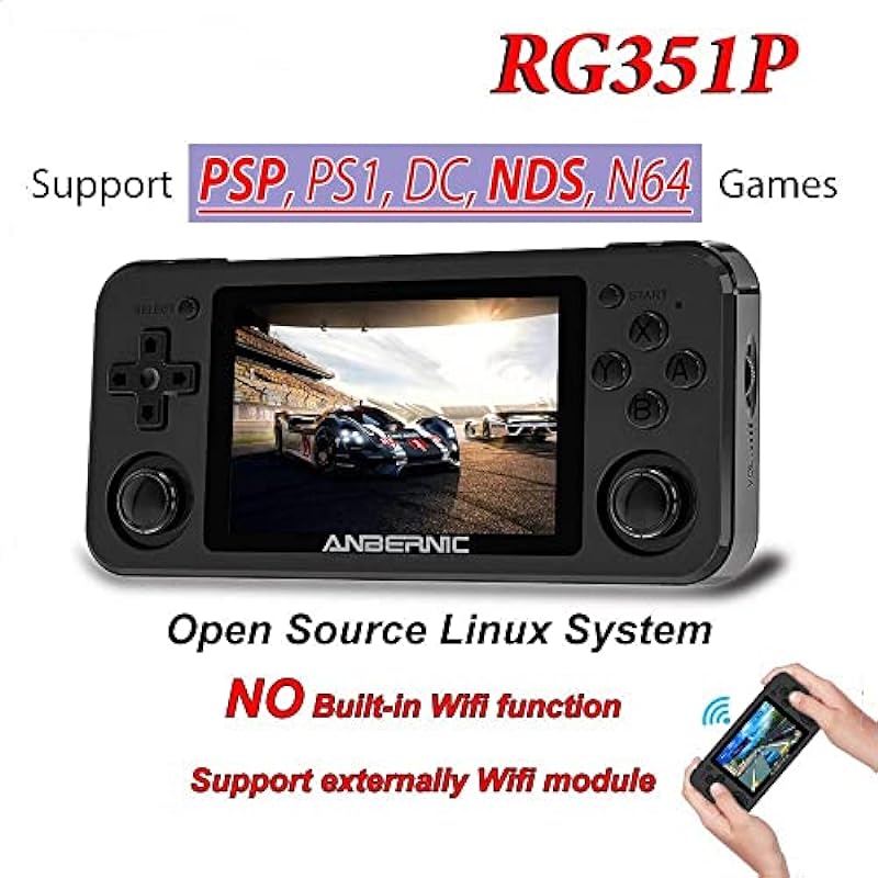 RG351P Handheld Game Console, Retro Game Console Open Linux Tony System RK3326 Chip 64G TF Card 2500 Classic Games 3.5 Inch IPS Screen 3500mAh Battery (Black)