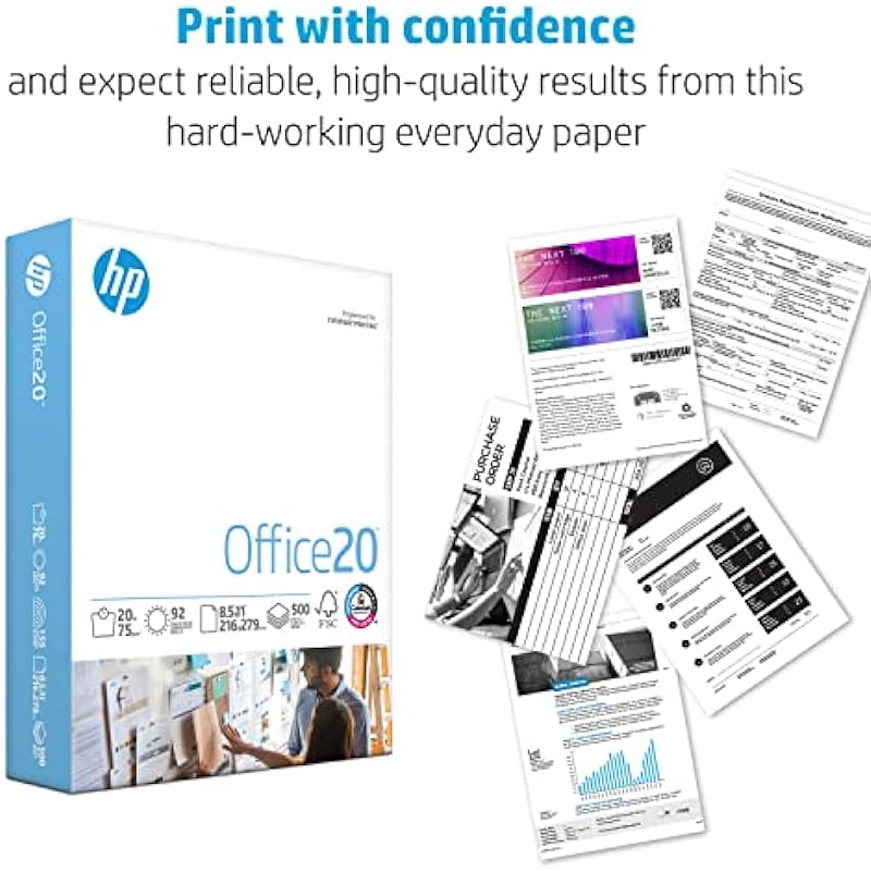 HP Printer Paper | 8.5 x 11 Paper | Office 20 lb | 3 Ream Case – 1500 Sheets | 92 Bright | Made in USA – FSC Certified | 112090C, White