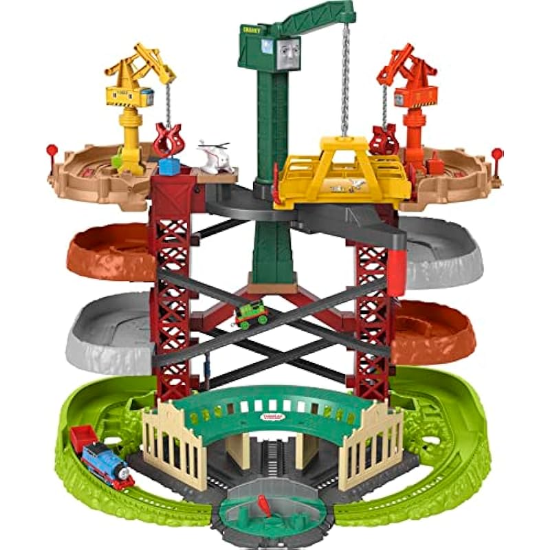 Thomas & Friends Multi-Level Track Set Trains & Cranes Super Tower with Thomas & Percy Engines plus Harold for Preschool Kids Ages 3+ Years