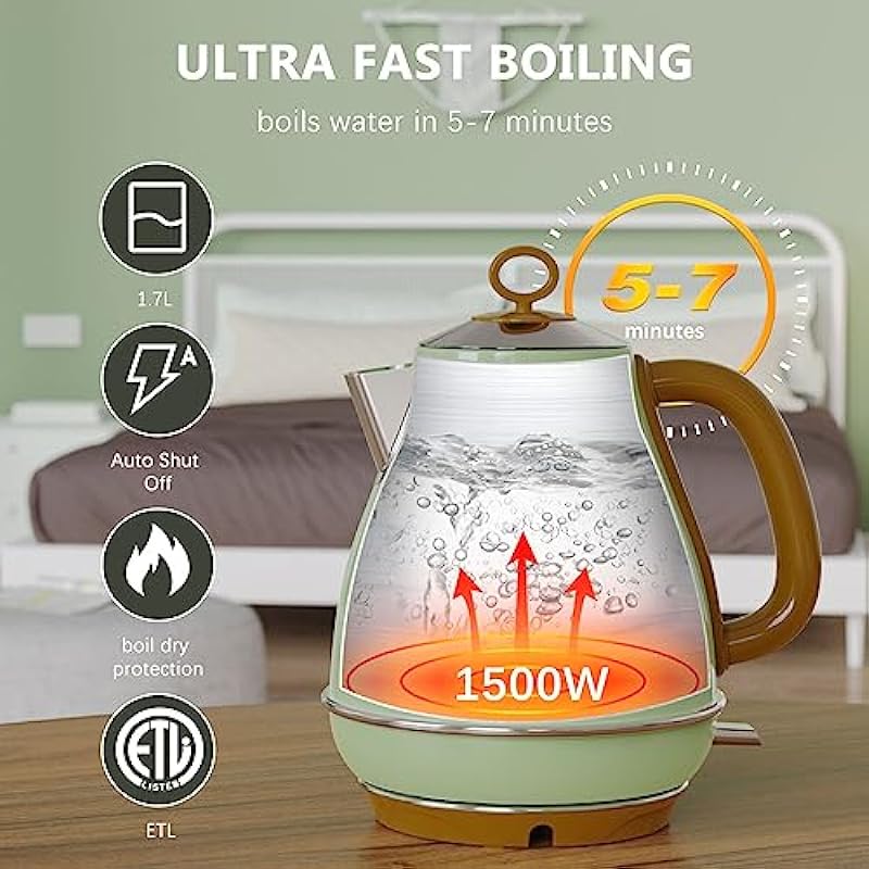 1.7L Electric Kettles, BPA Free Tea Kettle, Hot Water Boiler Heater, Stainless Steel Teapot, Auto Shut-Off & Boil-Dry Protection, 120V/1500W