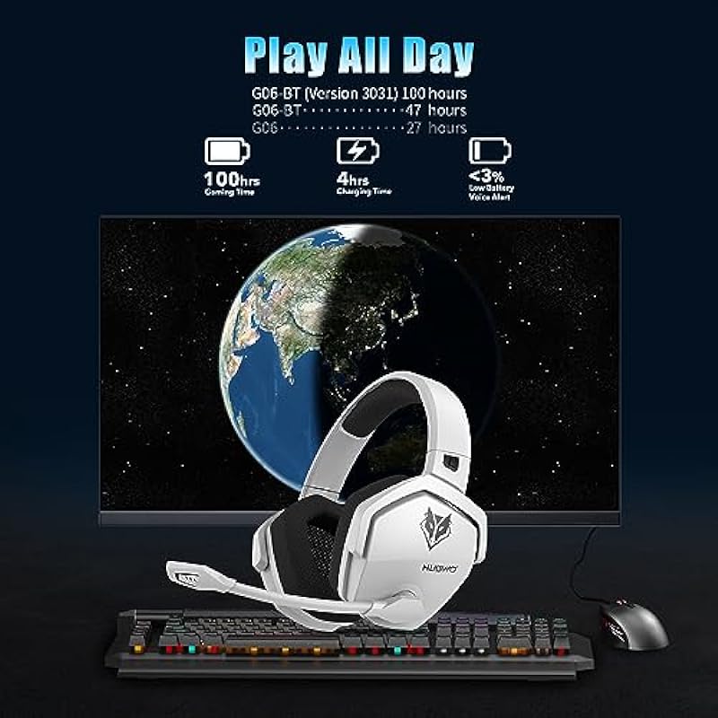 NUBWO G06 Dual Wireless Gaming Headset with Microphone for PS5, PS4, PC, Mobile, Switch: 2.4GHz Wireless + Bluetooth – 100 Hr Battery – 50mm Drivers – White