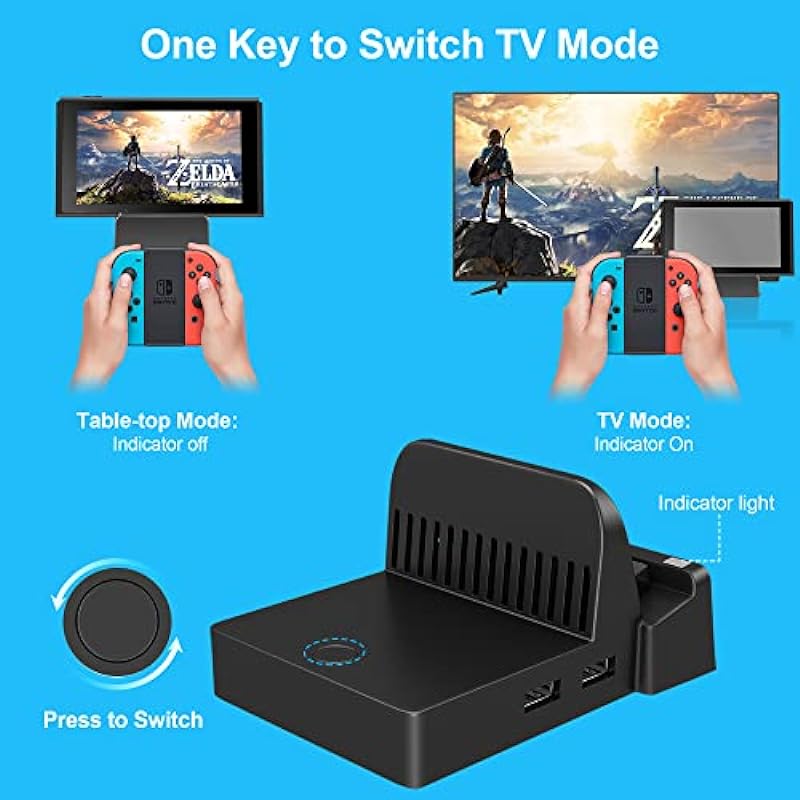 Ukor TV Docking Station for Switch – Portable Charging Stand and HDMI Adapter with Extra USB 3.0 Port, Replacement Charging Dock for Nintendo Switch