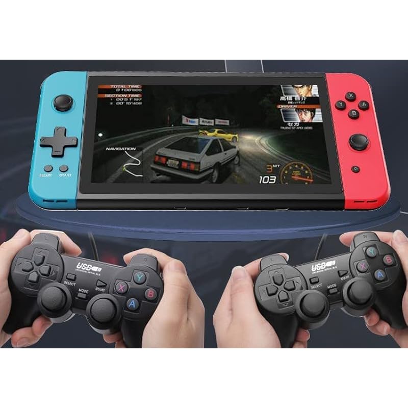 X70 Handheld Game Console, 7.0 inch IPS HD Screen Retro Games Consoles Classic Video Games Console with 32G Memory Cards & 3000 Games, Built-in 3500mAh Rechargeable Battery(Blue & Red)