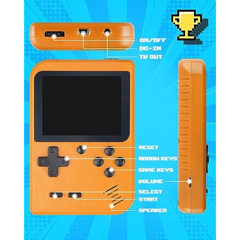 Handheld Game Console,Portable Retro Video Game Console with 500 Classical Games,3.0 Inches Screen,1020mAh Rechargeable Battery,Support for TV & Two Players,Gift for Kids & Adult(Orange)