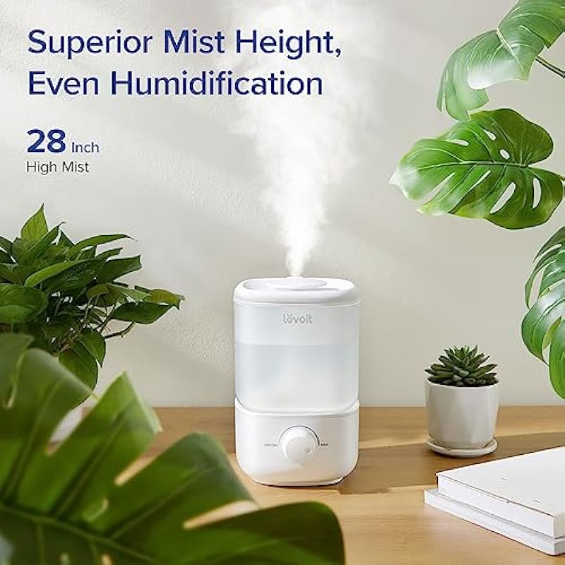 LEVOIT Top Fill Humidifiers for Bedroom, 2.5L Tank for Large Room, Easy to Fill & Clean, 26dB Quiet Cool Mist Air Humidifier for Home Baby Nursery & Plants, Auto Shut-off and BPA-Free for Safety, 25H