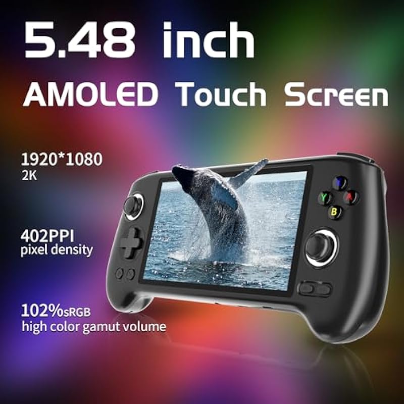 RG556 Retro Handheld Game Console Android 13 System Unisoc T820 5.48-inch AMOLED Screen Built-in 128G SD Card 4423 Games Support 1080p Display Port Output WiFi Video Games Player (RG556 Black)