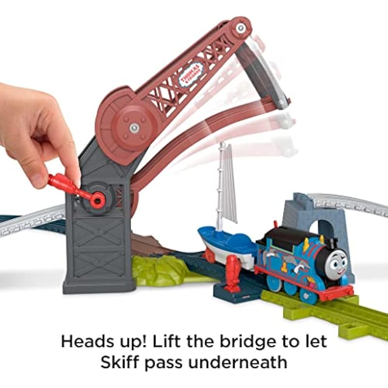 Thomas & Friends Motorized Toy Train Set Bridge Lift Thomas & Skiff with Track & Push-Along Boat for Preschool Kids Ages 3+ Years