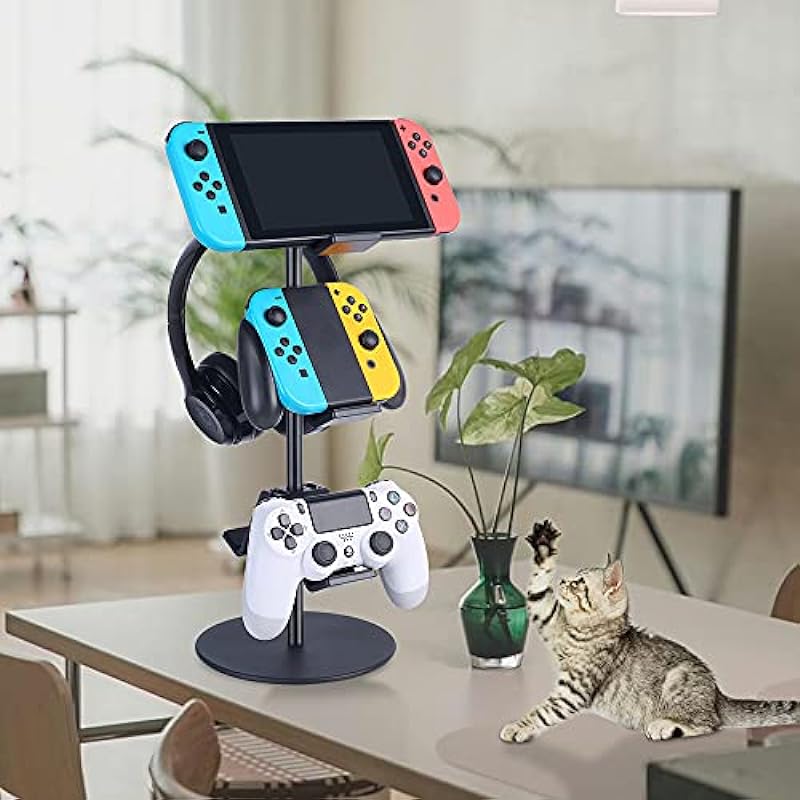 Controller Stand 3 Tier,Headphone Holder, Multi Adjustable Game Controller Headset Hanger for All Universal Gaming PC Accessories, Xbox PS4 PS5 Nintendo Switch(Smart Black)