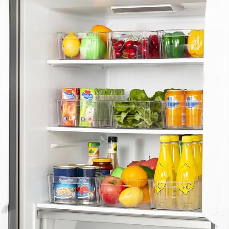HOOJO Refrigerator Organizer Bins – 8pcs Clear Plastic Bins For Fridge, Freezer, Kitchen Cabinet, Pantry Organization, BPA Free Fridge Organizer, 12.5″ Long, Clear
