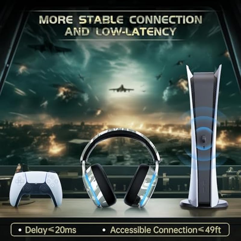 2.4GHz Wireless Gaming Headset for PS5, PC, PS4, Mac, Nintendo Switch, Bluetooth 5.2 Gaming Headphones with Microphone for Computer, Mobile, Stereo Sound, 3.5MM Wired Mode for Xbox Series(Camo)