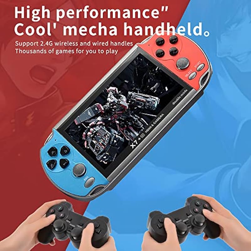 X7 Plus Handheld Game Console with Preload 10000 Games, Portable Video Games Support HDMI Output & Double Player, Classic Arcade Retro Game Player Gameboy Gift Present (4.3″ Screen Red Blue)