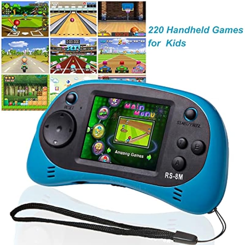 E-MODS GAMING Kids Handheld Games 16 Bit Retro Video Games Console with 220 HD Electronic Games – 2.5” LCD Portable Travel Games Entertainment Gifts for Boys Girls Ages 4-12 (Sky Blue)