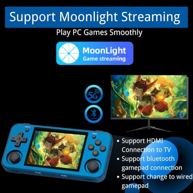 RG353M Handheld Game Console Aluminum Alloy CNC Support Dual OS Android 11+ Linux, 5G WiFi 4.2 Bluetooth 3.5 Inch IPS Multi-Touch Screen 64G TF Card 4420+ Classic Games(RG353M-Blue)