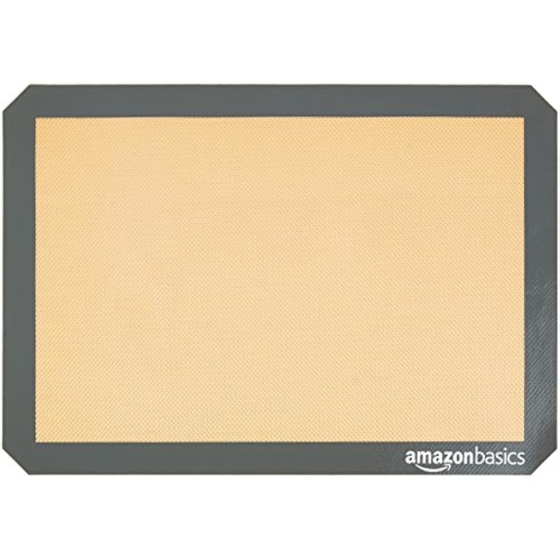 Amazon Basics Silicone, Non-Stick, Food Safe Baking Mat, Pack of 2, New Beige/Gray, Rectangular, 16.5″ x 11.6″