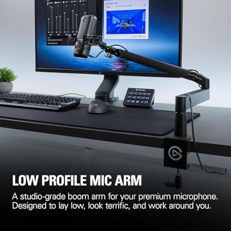 Elgato Wave Mic Arm LP – Premium Low Profile Microphone with Cable Management Channels, Desk Clamp, Versatile Mounting and Fully Adjustable, perfect for Podcast, Streaming, Gaming, Home Office