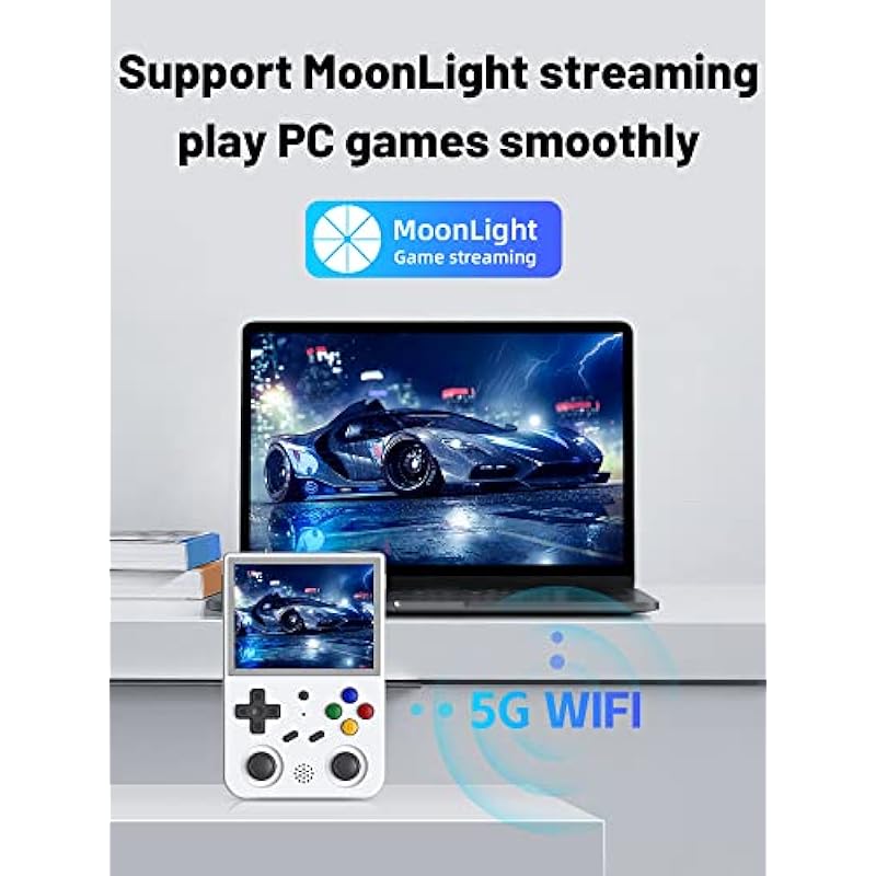 RG353V Handheld Game Console , Dual OS Android 11 and Linux System Support 5G WiFi 4.2 Bluetooth Moonlight Streaming HDMI Output Built-in 64G SD Card 4452 Games (RG353V-White)