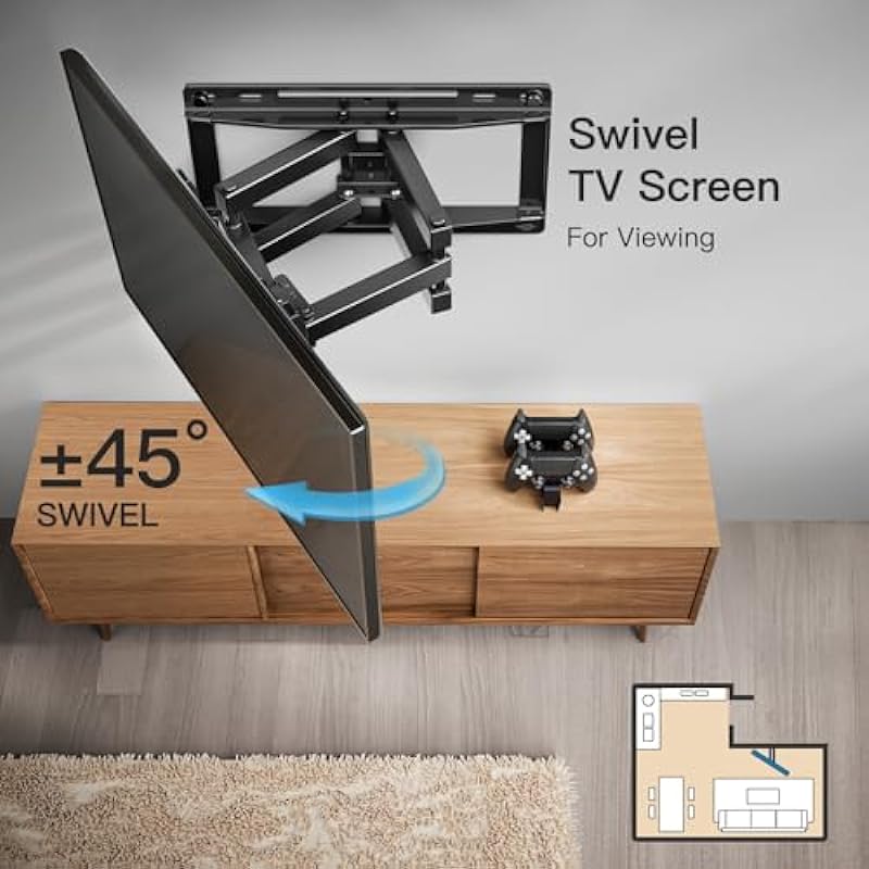Pipishell TV Wall Mount, Full Motion Wall Mount with Dual Arms, Swivel, Extension for 26-65 inch Flat or Curved TVs up to 99 lbs, Max VESA 400x400mm, 3 Bracket Heights, Fits 12″/16″ Wood Studs, PIMF4