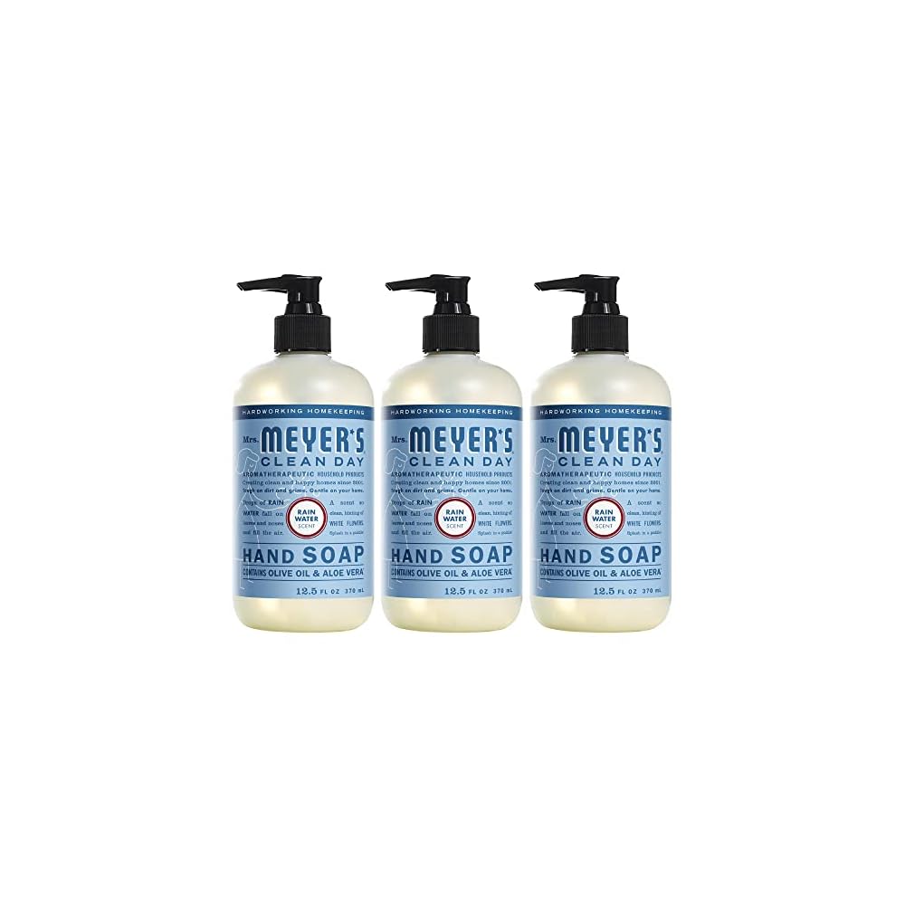 MRS. MEYER’S CLEAN DAY Hand Soap, Made with Essential Oils, Biodegradable Formula, Rain Water, 12.5 fl. oz – Pack of 3