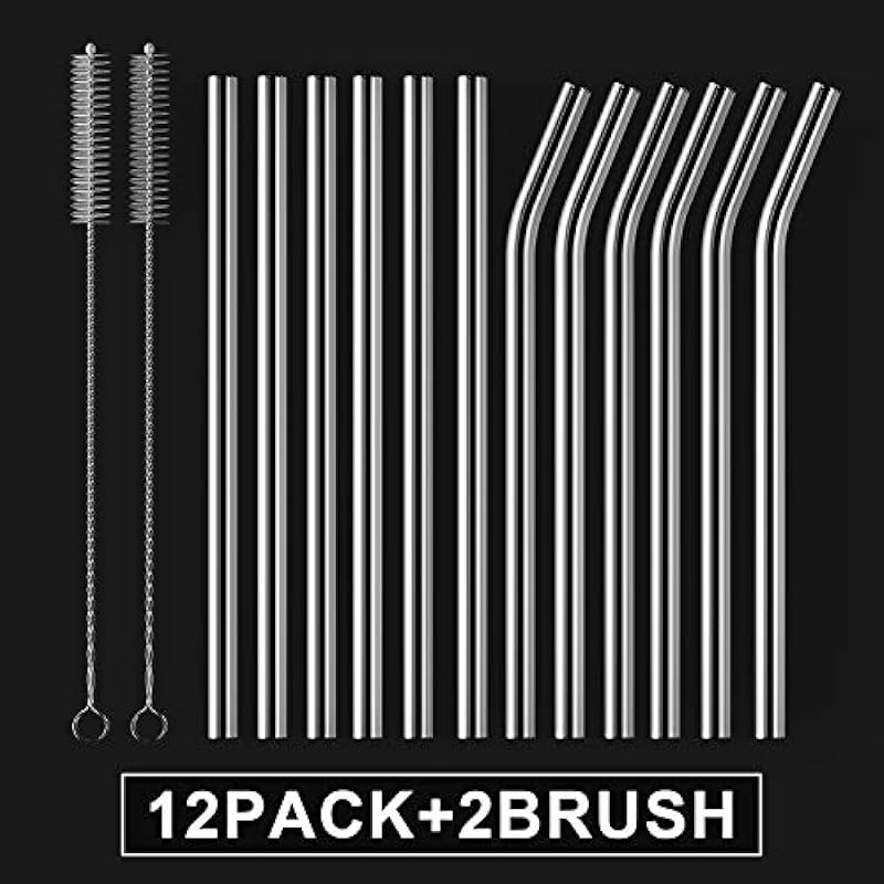 HeykirHome 12-Pack Reusable Glass Straw,Size 8.5”x10 MM,Including 6 Straight and 6 Bent with 2 Cleaning Brush- Perfect For Smoothies, Tea, Juice