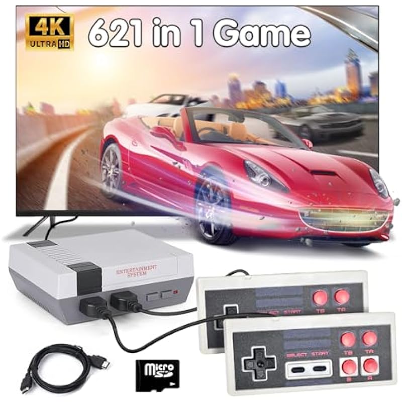Retro Console Game, Video Game Emulator with TF Card Slot for Game Saves & Download, Built-in 621 Retro Play, 1080P HD HDMI Output Connection More Stable for Kids & Adults As Gift