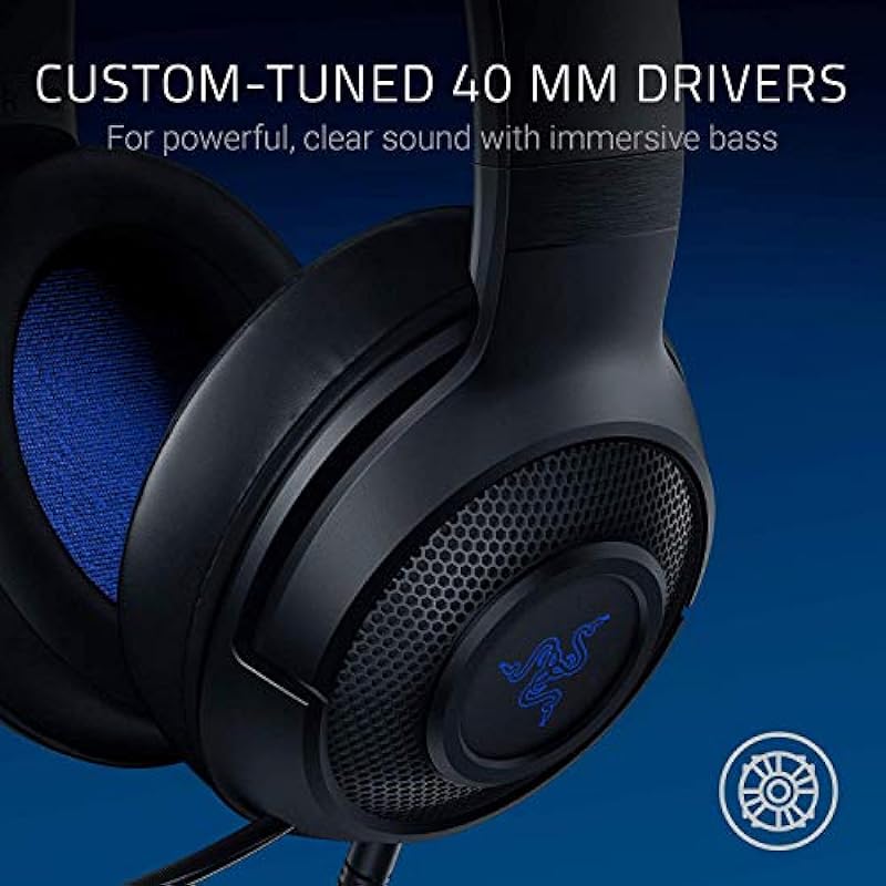 Razer Kraken X Ultralight Gaming Headset: 7.1 Surround Sound – Lightweight Aluminum Frame – Bendable Cardioid Microphone – for PC, PS4, PS5, Switch, Xbox One, Xbox Series X|S, Mobile – Black/Blue