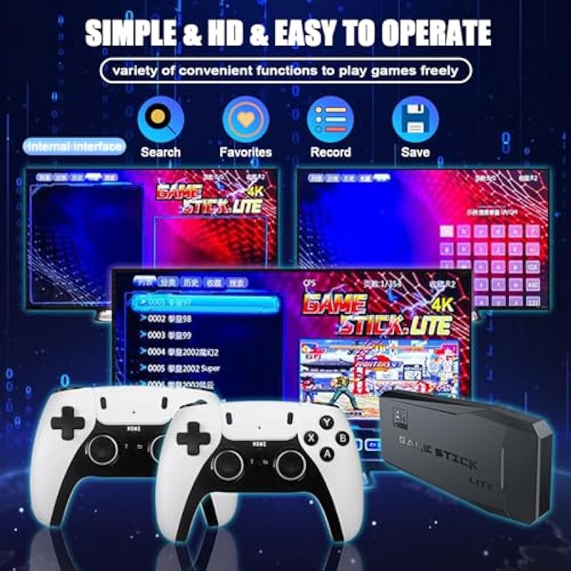 20000+ Games, Wireless Retro Game Console, Handheld Console, Plug and Play Video Game Stick, 9 emulators, 4K HDMI Output, Dual 2.4G Wireless Controllers (128G)