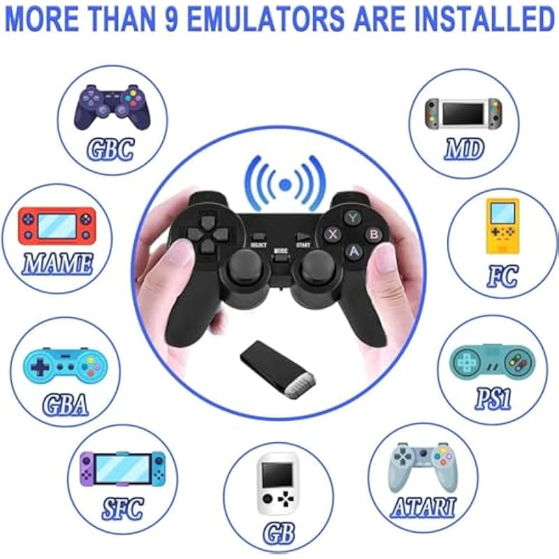Wireless Retro Game Console,Wireless Retro Play Game Stick,Plug & Play Video TV Game Stick with 18000+Games Built-in, 64G,9 Emulators,4K HDMI Nostalgia Stick Game for TV,Dual 2.4G Wireless Controllers