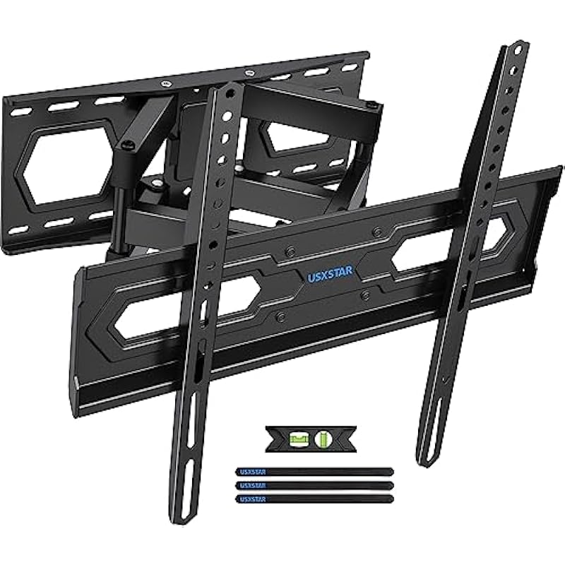 Full Motion TV Wall Mount Bracket for Most 32-70 inch TVs, Swivel Extension Tilting Leveling TV Mount, Max VESA 400x400mm, Holds up to 110 lbs & 16″ Wood Studs with Hole Drilling Template by USX STAR