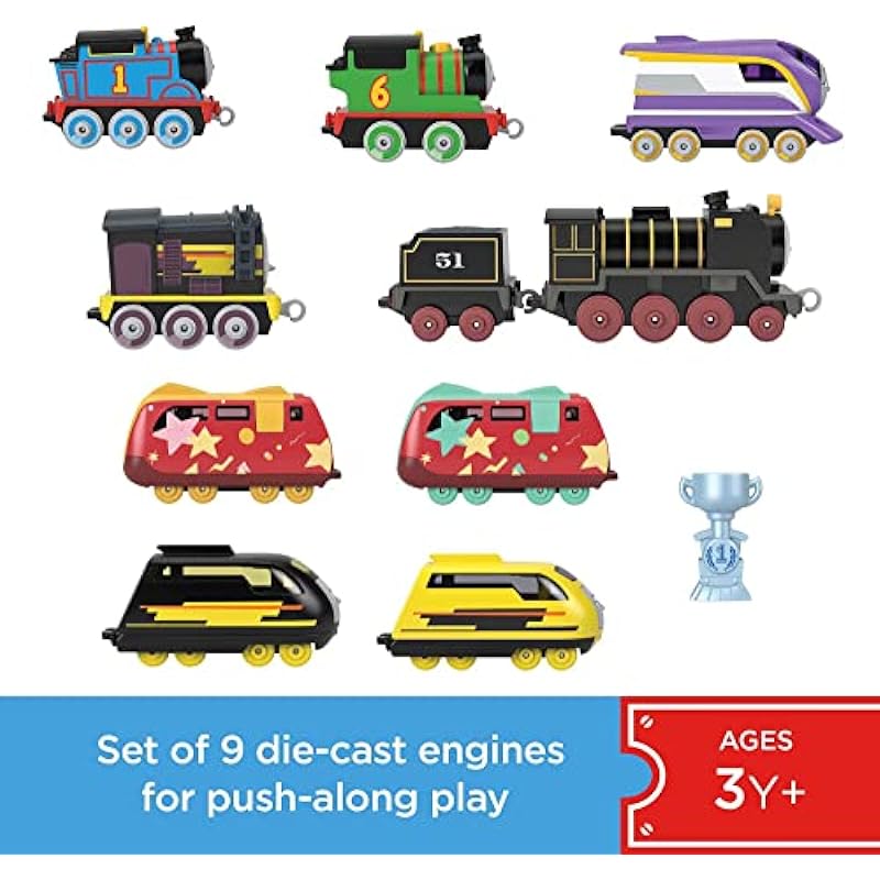 Thomas & Friends Toy Trains Sodor Cup Racers Set of 9 Diecast Push-Along Engines for Preschool Kids Ages 3+ Years