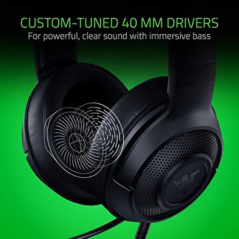 Razer Kraken X Ultralight Gaming Headset: 7.1 Surround Sound – Lightweight Aluminum Frame – Bendable Cardioid Microphone – for PC, PS4, PS5, Switch, Xbox One, Xbox Series X|S, Mobile – Black