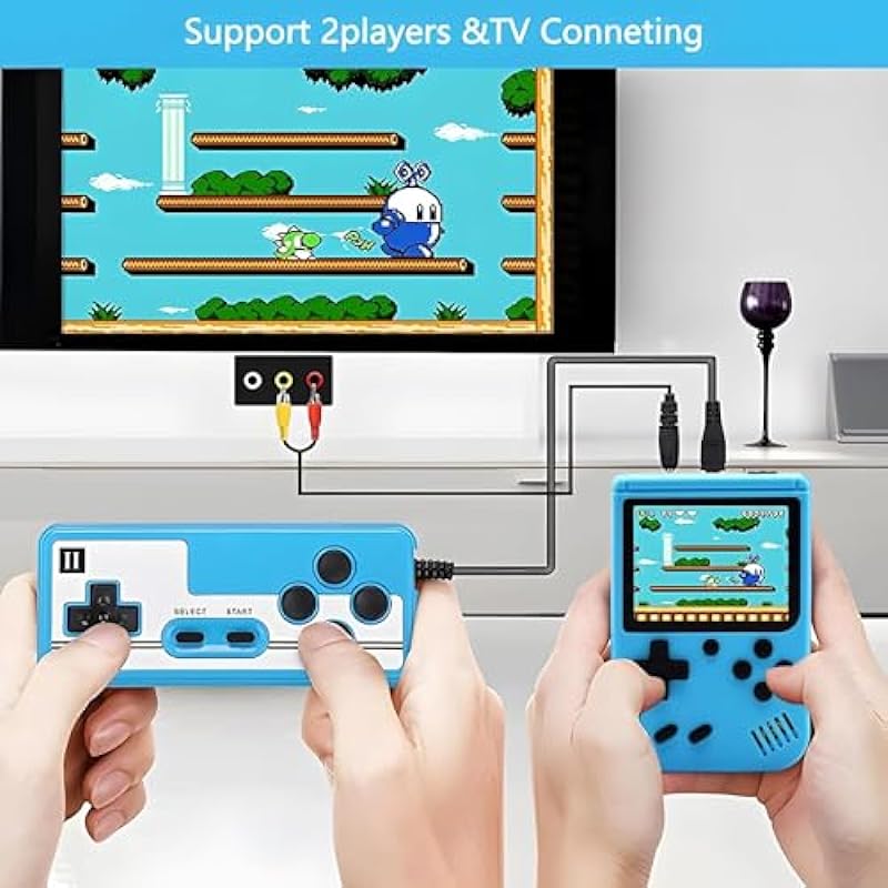 Handheld Game Console, Retro Game Console with 400 Classic FC Games 3.0 Inch Screen 1200mAh Rechargeable Battery Portable Game Console Support TV Connection & 2 Players for Kids Adults（Blue）