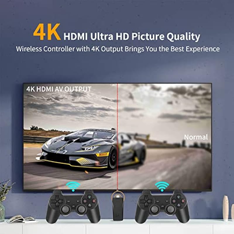 Wireless Retro Game Console, HD Classic Games Stick Built in 10 Emulators with 15000+ Games and Dual 2.4G Wireless Controllers, 4K HDMI Output Video Games for TV, Gift for Adults & Kids