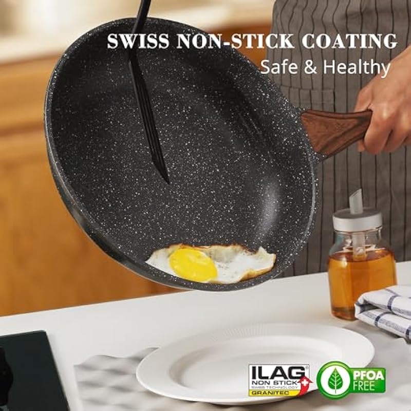 SENSARTE Nonstick Frying Pan Skillet, Swiss Granite Coating Omelette Pan, Healthy Stone Cookware Chef’s Pan, PFOA Free (8/9.5/10/11/12.5 Inch) (9.5 Inch)