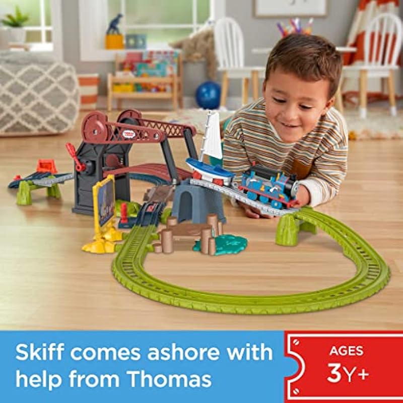 Thomas & Friends Motorized Toy Train Set Bridge Lift Thomas & Skiff with Track & Push-Along Boat for Preschool Kids Ages 3+ Years