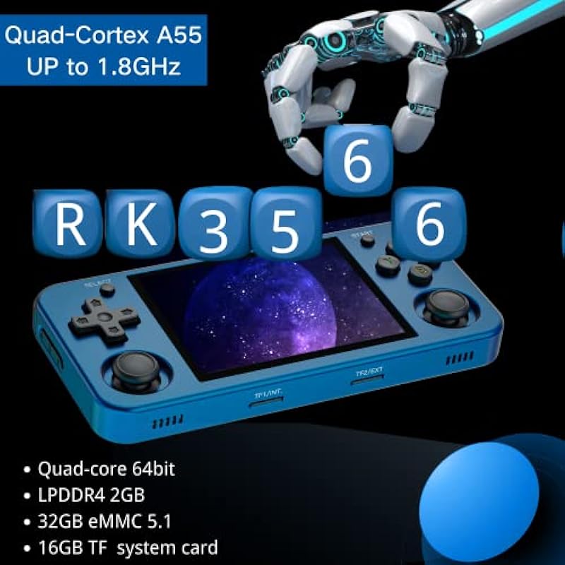 RG353M Handheld Game Console Aluminum Alloy CNC Support Dual OS Android 11+ Linux, 5G WiFi 4.2 Bluetooth 3.5 Inch IPS Multi-Touch Screen 64G TF Card 4420+ Classic Games(RG353M-Blue)