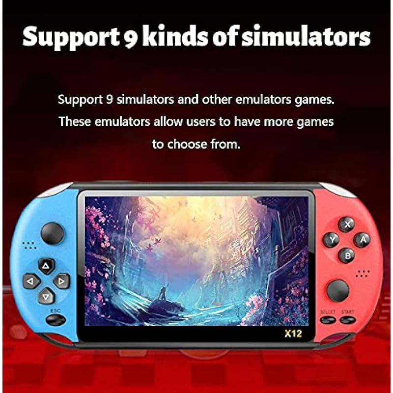 New 5.1-inch Retro Video Game Console Build in 4800 Games of 9 emulators Handheld Portable Game Console Supports MP3/MP4/E-book with Rechargeable Lithium Battery mp3 mp4(Bluered)