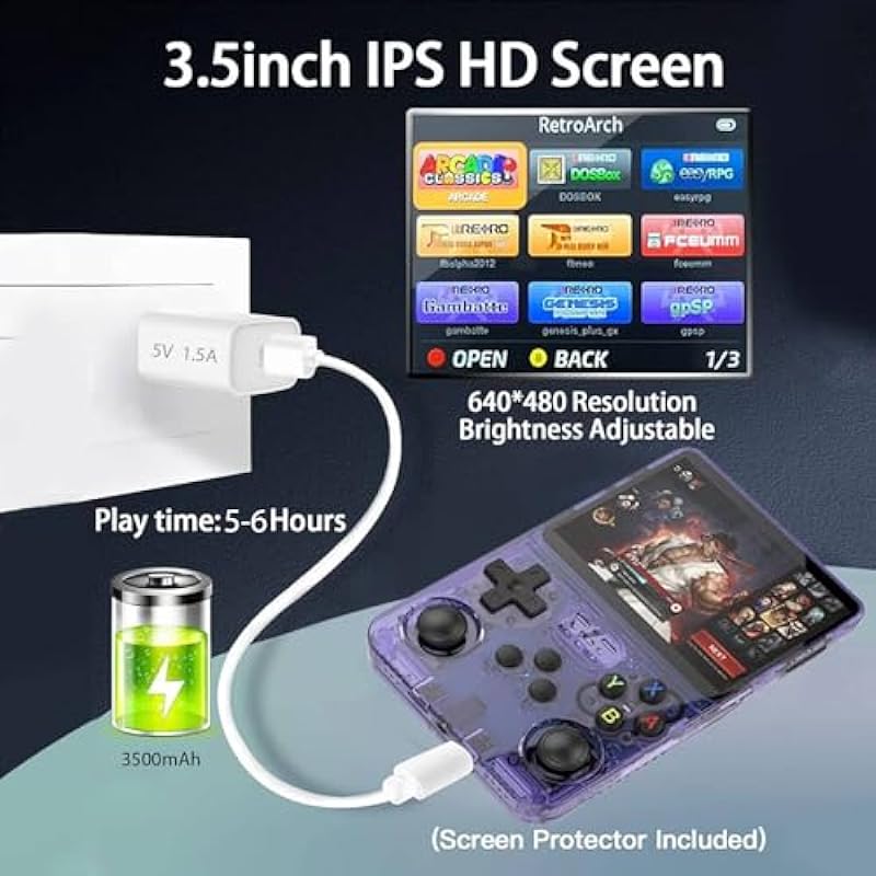 R36S Handheld Retro Gaming Console Linux System with 32+ 64G TF Card, Preloaded with 15000+ Games, Retro Video Game Console 3.5-inch IPS Screen (White)