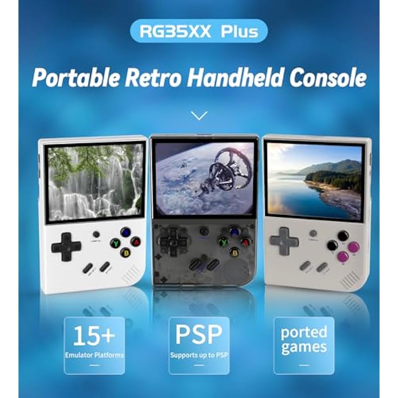 RG35XX Plus Linux Handheld Game Console 3.5” IPS Screen, 35xx Plus with a 64G Card Pre-Loaded 6900 Games, RG35XX Plus Supports 5G WiFi Bluetooth HDMI and TV Output 3300mAh Battery