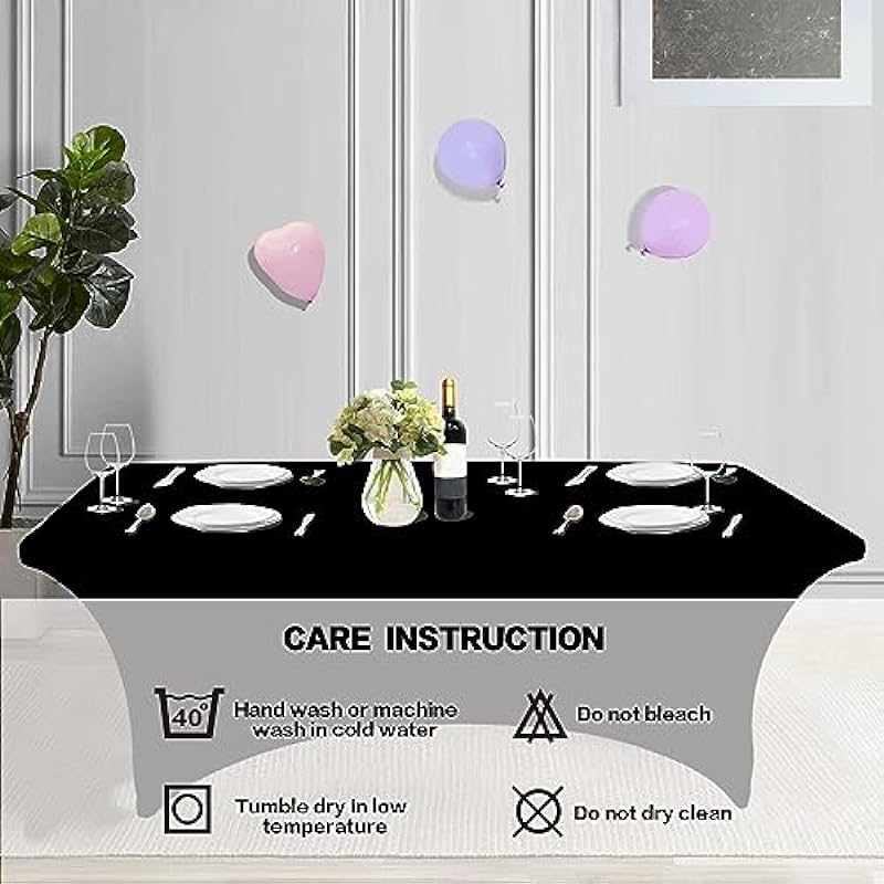 2 Pack 6FT Table Cloth for Rectangular Fitted Events Stretch Black Table Covers Washable Table Cover Spandex Tablecloth Table Protector for Party, Wedding, Cocktail, Banquet, Festival