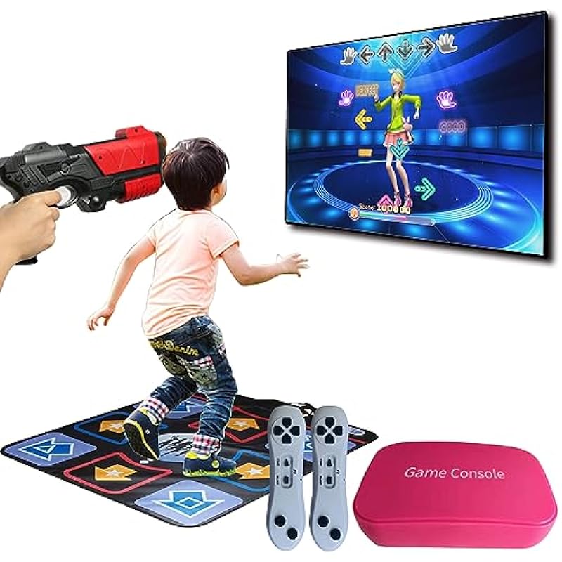 Retro Game Console with 900+ Games, 200+ Dance Songs, Video Game System for Kids& Adults, Dance Mat with AR Gun Game, 2.4G Game Controllers, TV Plug& Play, Toy Gift for Boys & Girls Age 3 +