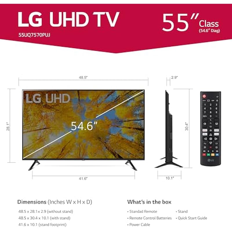 LG 55-Inch Class UQ7570 Series 4K Smart TV, AI-Powered 4K, Cloud Gaming (55UQ7570PUJ, 2022), Black