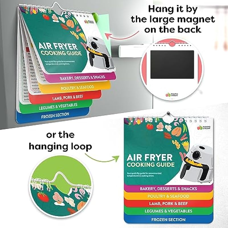 Air Fryer Magnetic Cheat Sheet Set – Cooking Time Charts and Recipe Booklet for Oven and Kitchen