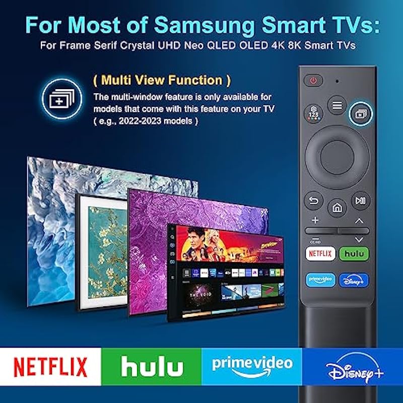 Universal Replacement Remote for Samsung-TV-Remote, Compatible All Samsung Frame Serif Crystal UHD Neo QLED OLED 4K 8K Smart TVs Monitors G65B G7 G70B G85SB M70B M8 S55BG97