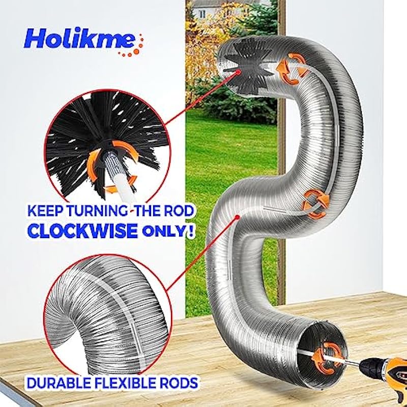 Holikme 30 Feet Dryer Vent Cleaner Kit,Flexible Lint Brush with Drill Attachment, Extends Up to 30 Feet for Easy Cleaning, Synthetic Brush Head, Use with or Without a Power Drill