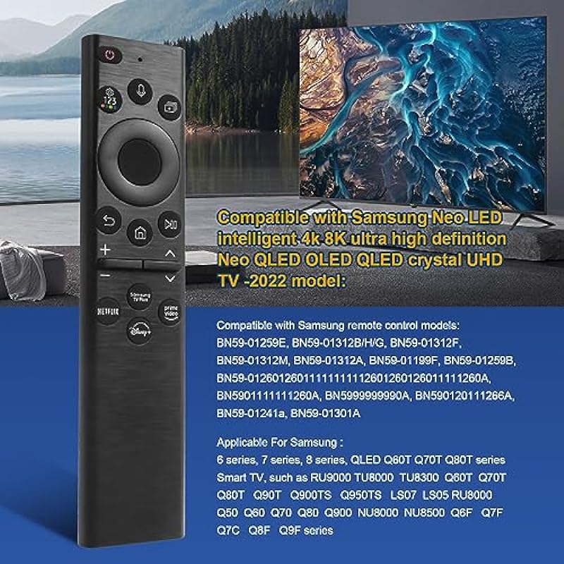 BN59-01385A Voice Replacement Remote Control for Samsung Smart Tvs 4k 8K Ultra HD Neo QLED The Frame and Crystal UHD Series 2021-2022 Models, Rechargeable Solar Cell and USB Type-C