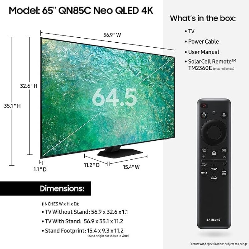 SAMSUNG 65-Inch Class Neo QLED 4K QN85CD Series Neo Quantum HDR, Dolby Atmos, Smart TV with Alexa Built-in (QN65QN85CDFXZA, 2023 Model)