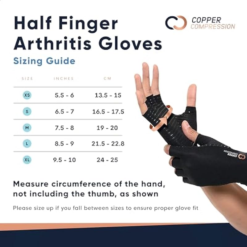 Copper Compression Arthritis Gloves | Fingerless Arthritis Carpal Tunnel Pain Relief Gloves For Men & Women | Hand Support Wrist Brace For Rheumatoid, Tendonitis, Swelling, Crocheting, Typing (M)