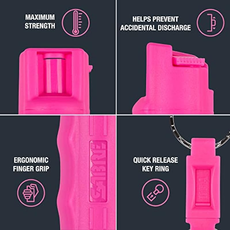 SABRE Defense Spray, 3-in-1 Formula Contains Max Strength Pepper Spray, CS Military Tear Gas & UV Marking Dye, Quick Release Key Ring for Easy Carry, Finger Grip for More Accurate Aim, 0.54 fl oz